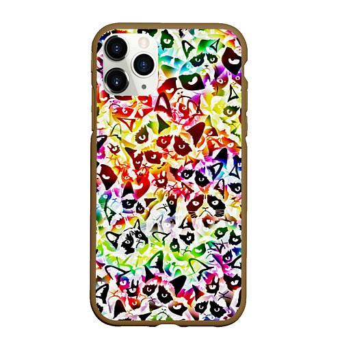 Чехол iPhone 11 Pro матовый Веселый узор из грустных котов / 3D-Коричневый – фото 1