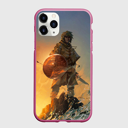 Чехол iPhone 11 Pro матовый Винланд стоит на скале сага / 3D-Малиновый – фото 1