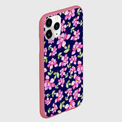 Чехол iPhone 11 Pro матовый Акварельные цветы Магнолии, цвет: 3D-малиновый — фото 2