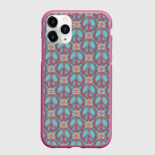 Чехол iPhone 11 Pro матовый Символы хиппи / 3D-Малиновый – фото 1