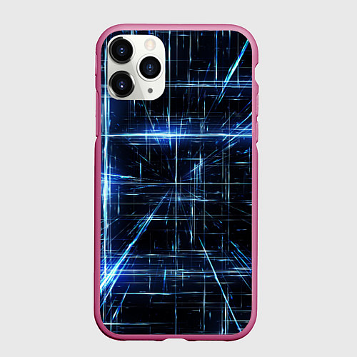 Чехол iPhone 11 Pro матовый Линии неона / 3D-Малиновый – фото 1