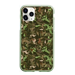 Чехол iPhone 11 Pro матовый Лоси в дубовом лесу, цвет: 3D-салатовый