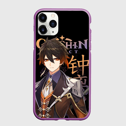 Чехол iPhone 11 Pro матовый Чжун Ли, Genshin Impact / 3D-Фиолетовый – фото 1