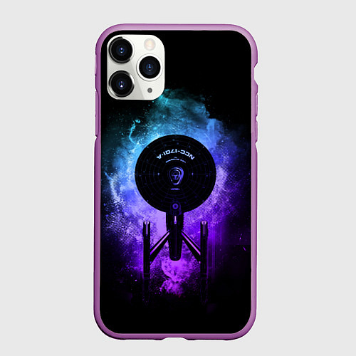 Чехол iPhone 11 Pro матовый Star Trek, USS Enterprise / 3D-Фиолетовый – фото 1