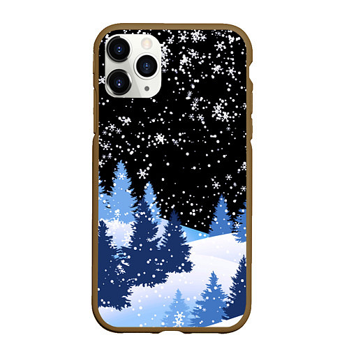 Чехол iPhone 11 Pro матовый Снежная ночь в зимнем лесу / 3D-Коричневый – фото 1