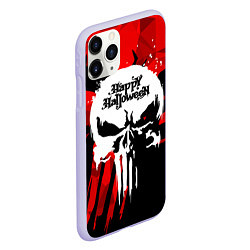 Чехол iPhone 11 Pro матовый Белый череп - счастливый Хэллоуин, цвет: 3D-светло-сиреневый — фото 2