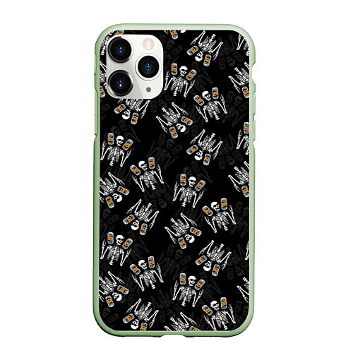 Чехол iPhone 11 Pro матовый ПАТТЕРН СКЕЛЕТ HALLOWEEN PARTY / 3D-Салатовый – фото 1