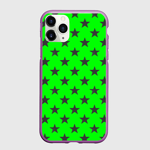 Чехол iPhone 11 Pro матовый Звездный фон зеленый / 3D-Фиолетовый – фото 1