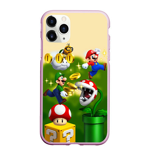 Чехол iPhone 11 Pro матовый Mario Coins / 3D-Розовый – фото 1