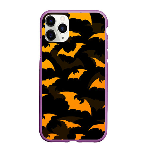 Чехол iPhone 11 Pro матовый ЛЕТУЧИЕ МЫШИ НОЧЬ ХЕЛЛОУИН HALLOWEEN NIGHT BATS / 3D-Фиолетовый – фото 1