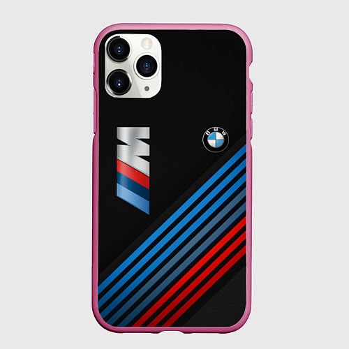 Чехол iPhone 11 Pro матовый BMW STRIPE / 3D-Малиновый – фото 1