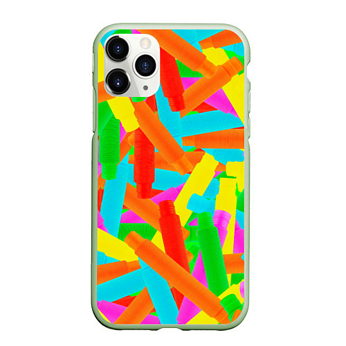 Чехол iPhone 11 Pro матовый Фон Цветные трубки Pop Tubes, Поп тубус / 3D-Салатовый – фото 1