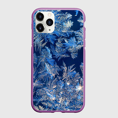 Чехол iPhone 11 Pro матовый Снежинки макро snowflakes macro / 3D-Фиолетовый – фото 1