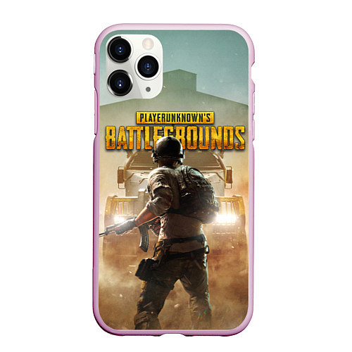 Чехол iPhone 11 Pro матовый PUBG СОЛДАТ В ШЛЕМЕ ПАБГ / 3D-Розовый – фото 1