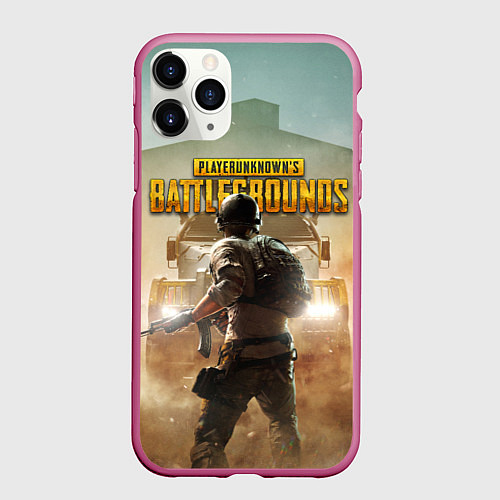 Чехол iPhone 11 Pro матовый PUBG СОЛДАТ В ШЛЕМЕ ПАБГ / 3D-Малиновый – фото 1