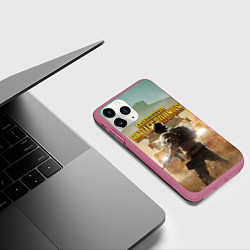 Чехол iPhone 11 Pro матовый PUBG СОЛДАТ В ШЛЕМЕ ПАБГ, цвет: 3D-малиновый — фото 2
