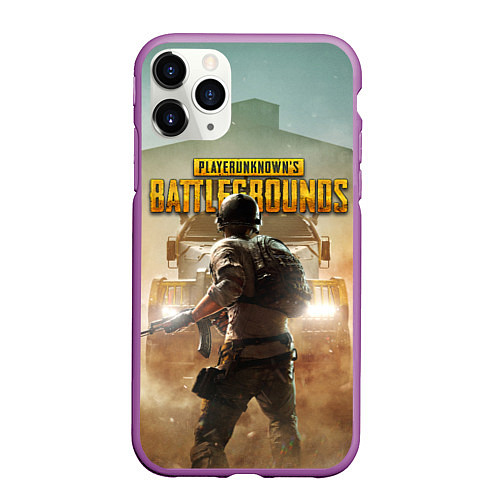 Чехол iPhone 11 Pro матовый PUBG СОЛДАТ В ШЛЕМЕ ПАБГ / 3D-Фиолетовый – фото 1