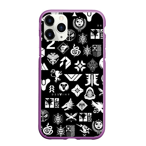 Чехол iPhone 11 Pro матовый DESTINY 2 PATTERN GAME LOGO ДЕСТИНИ 2 ПАТТЕРН СИМВ / 3D-Фиолетовый – фото 1