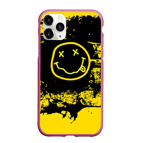 Чехол iPhone 11 Pro матовый Нирвана Гранж Nirvana Smile / 3D-Малиновый – фото 1