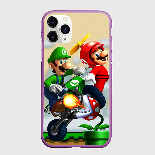 Чехол iPhone 11 Pro матовый MarioHelmet / 3D-Фиолетовый – фото 1