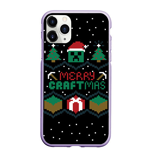 Чехол iPhone 11 Pro матовый MINECRAFT CHRISTMAS / 3D-Светло-сиреневый – фото 1