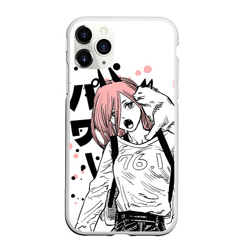 Чехол iPhone 11 Pro матовый Power с котиком - Chainsaw Man / 3D-Белый – фото 1