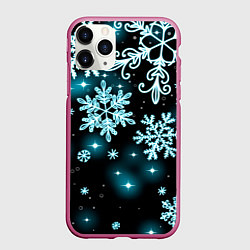 Чехол iPhone 11 Pro матовый Космические снежинки, цвет: 3D-малиновый