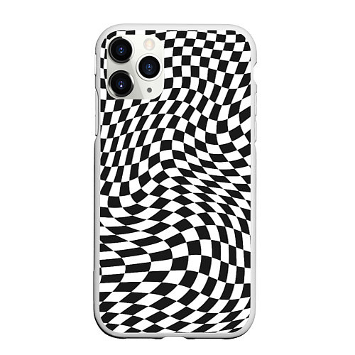 Чехол iPhone 11 Pro матовый Черно-белая клетка Black and white squares / 3D-Белый – фото 1