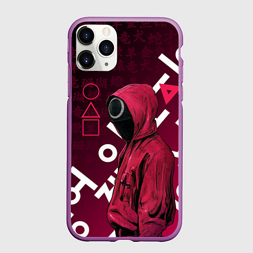 Чехол iPhone 11 Pro матовый ИГРА В КАЛЬМА, УЗОР ИЕРОГЛИФЫ / 3D-Фиолетовый – фото 1