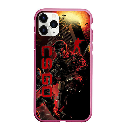 Чехол iPhone 11 Pro матовый CS GO SPECIAL OPERATION RED ALERT SKIN КС ГО КРАСН / 3D-Малиновый – фото 1