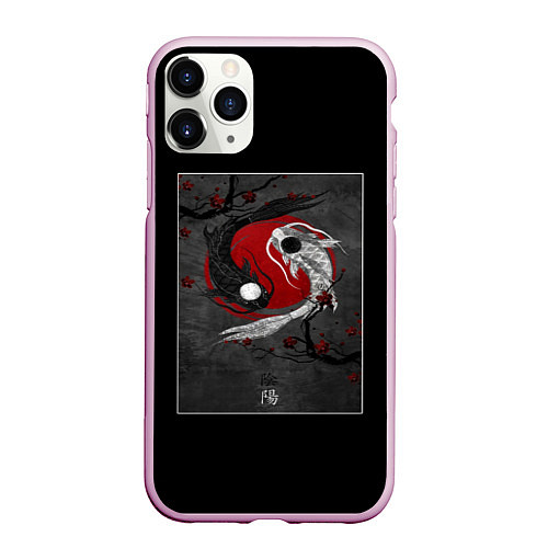 Чехол iPhone 11 Pro матовый Карпы инь янь / 3D-Розовый – фото 1