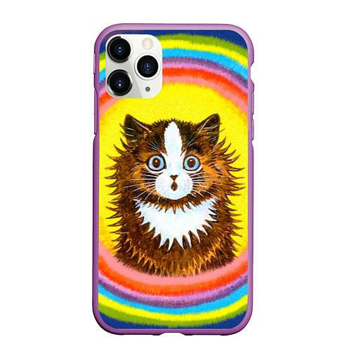 Чехол iPhone 11 Pro матовый Радужный кот Луиса Уэйна / 3D-Фиолетовый – фото 1