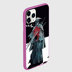 Чехол iPhone 11 Pro матовый Скелет Самурай с трубкой на черно белом фоне, цвет: 3D-фиолетовый — фото 2