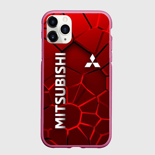 Чехол iPhone 11 Pro матовый Митсубиси 3D плиты / 3D-Малиновый – фото 1