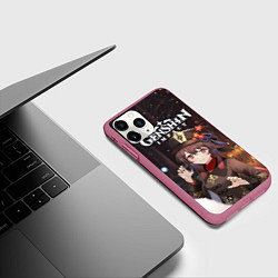 Чехол iPhone 11 Pro матовый Hu Tao, цвет: 3D-малиновый — фото 2