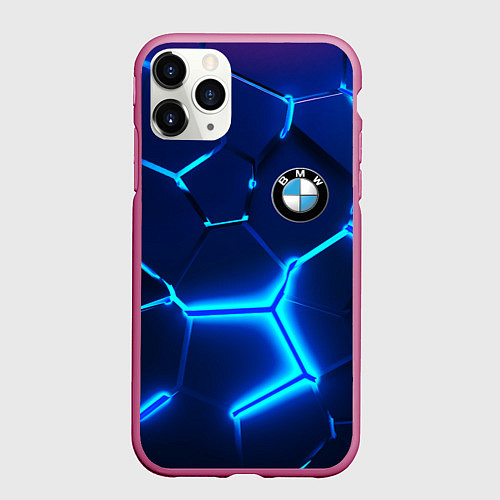 Чехол iPhone 11 Pro матовый BMW LOGO 3Д ПЛИТЫ ГЕОМЕТРИЯ / 3D-Малиновый – фото 1