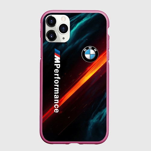 Чехол iPhone 11 Pro матовый BMW M PERFORMANCE NEON БМВ М НЕОН / 3D-Малиновый – фото 1