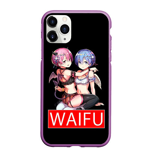 Чехол iPhone 11 Pro матовый Рем и рам вайфу Re zero ahegao / 3D-Фиолетовый – фото 1