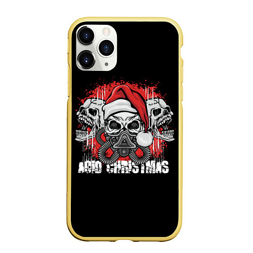 Чехол iPhone 11 Pro матовый Mary Christmas черепа / 3D-Желтый – фото 1