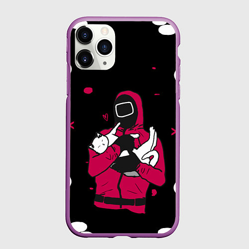 Чехол iPhone 11 Pro матовый Игра в кальмара x Кот, / 3D-Фиолетовый – фото 1