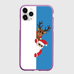 Чехол iPhone 11 Pro матовый Крутые Санта и Олень, цвет: 3D-фиолетовый