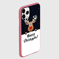 Чехол iPhone 11 Pro матовый Новогодний Оленёнок Рудольф, цвет: 3D-малиновый — фото 2