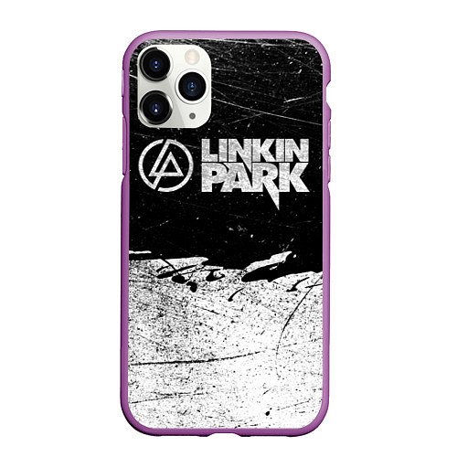 Чехол iPhone 11 Pro матовый Линкин Парк Лого Рок ЧБ Linkin Park Rock / 3D-Фиолетовый – фото 1