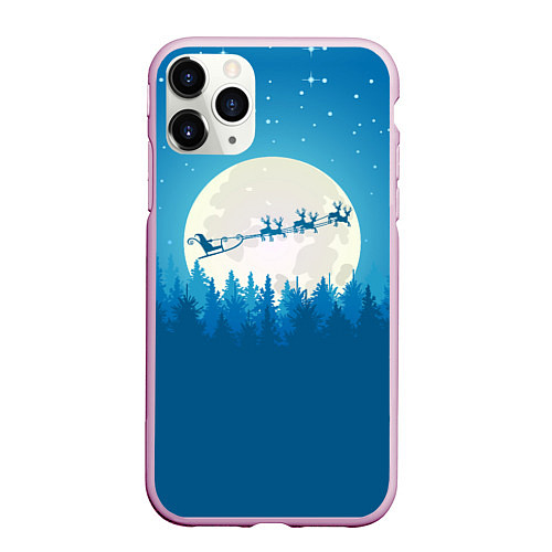 Чехол iPhone 11 Pro матовый Санта с Оленями / 3D-Розовый – фото 1