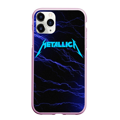 Чехол iPhone 11 Pro матовый METALLICA BLUE FLASH МЕТАЛЛИКА СИНИЕ МОЛНИИ / 3D-Розовый – фото 1