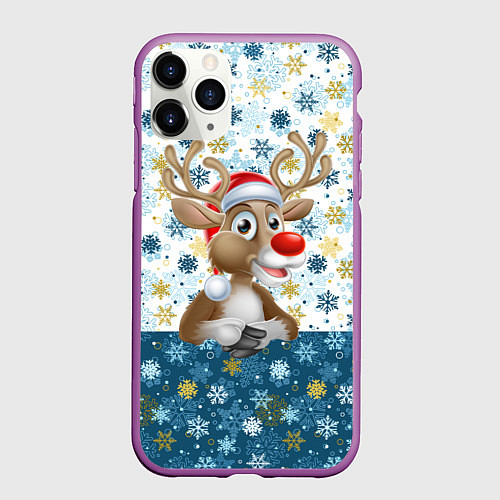 Чехол iPhone 11 Pro матовый Весёлый Оленёнок / 3D-Фиолетовый – фото 1