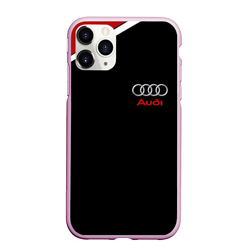 Чехол iPhone 11 Pro матовый АУДИ ЛОГО AUDI GEOMETRY RED STRIPES LINE / 3D-Розовый – фото 1