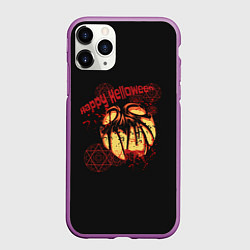 Чехол iPhone 11 Pro матовый Happy-Halloween, цвет: 3D-фиолетовый