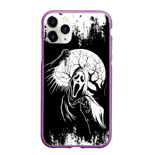 Чехол iPhone 11 Pro матовый Крик Хэллоуин Хоррор Scream Halloween / 3D-Фиолетовый – фото 1