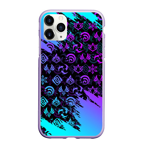 Чехол iPhone 11 Pro матовый GENSHIN NEON PATTERN SYMBOL НЕОН ЭМБЛЕМЫ / 3D-Светло-сиреневый – фото 1